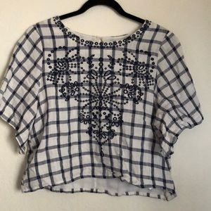 Blue and white checked Anthropologie top
